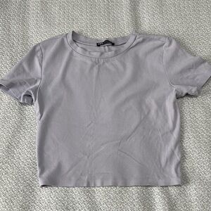 Zara Lilac Short Sleeve Crewneck Crop Top